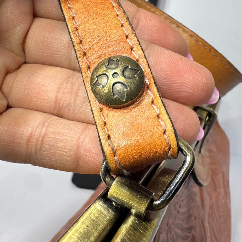 Patricia Nash Ferrara Frame Satchel Bag Tan Floral Embossed Genuine Leather - Picture 8 of 16